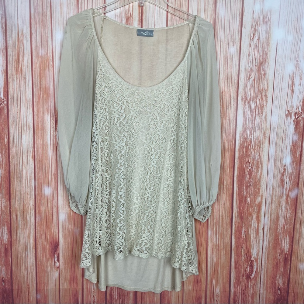 Wallis Boho Lace High Low Tunic Blouse (M)